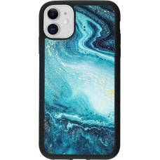 Coque iPhone 11 - Silicone rigide noir Sea Foam Blue