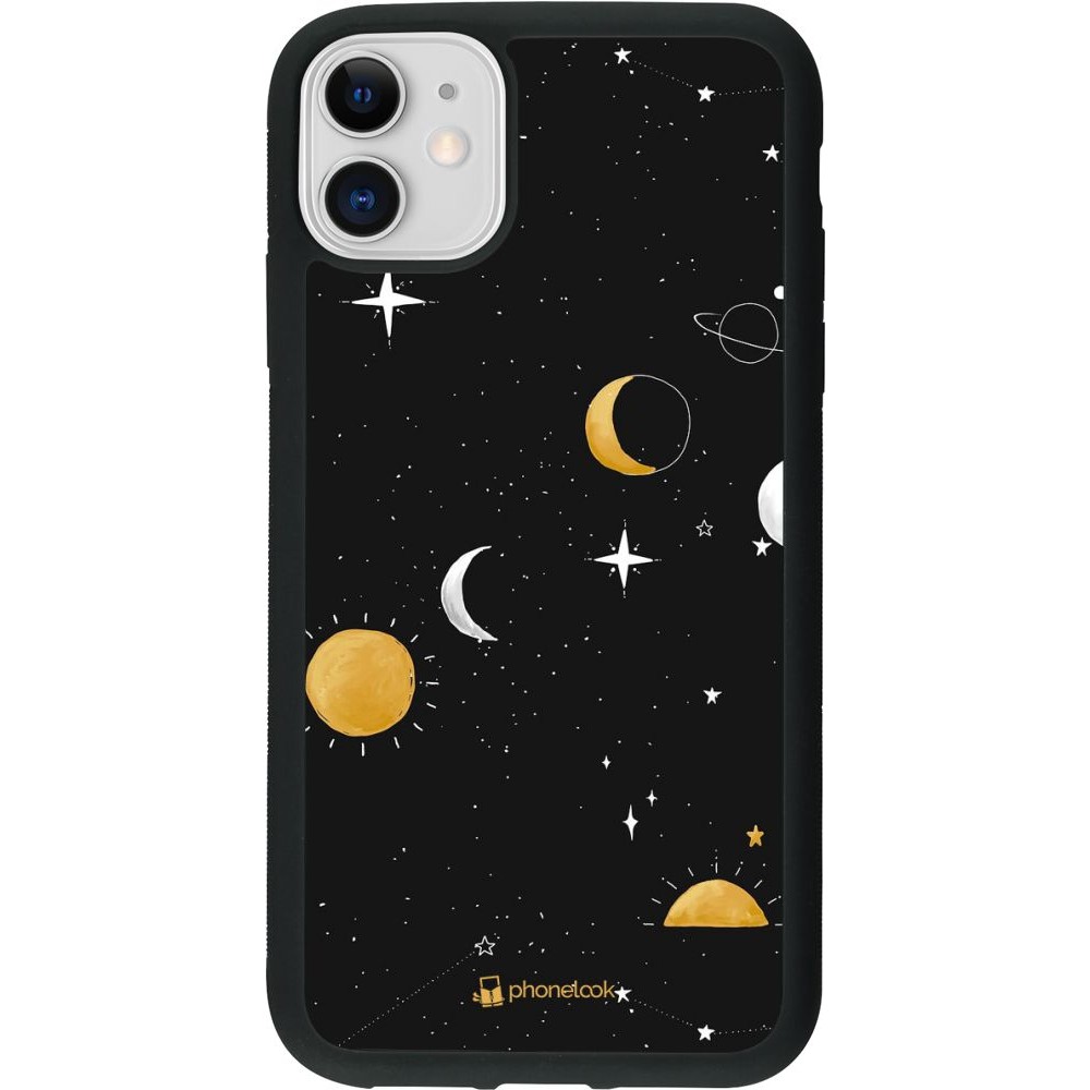 Coque iPhone 11 - Silicone rigide noir Space Vect- Or