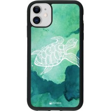 Coque iPhone 11 - Silicone rigide noir Turtle Aztec Watercolor