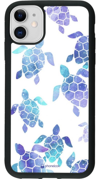 Coque iPhone 11 - Silicone rigide noir Turtles pattern watercolor