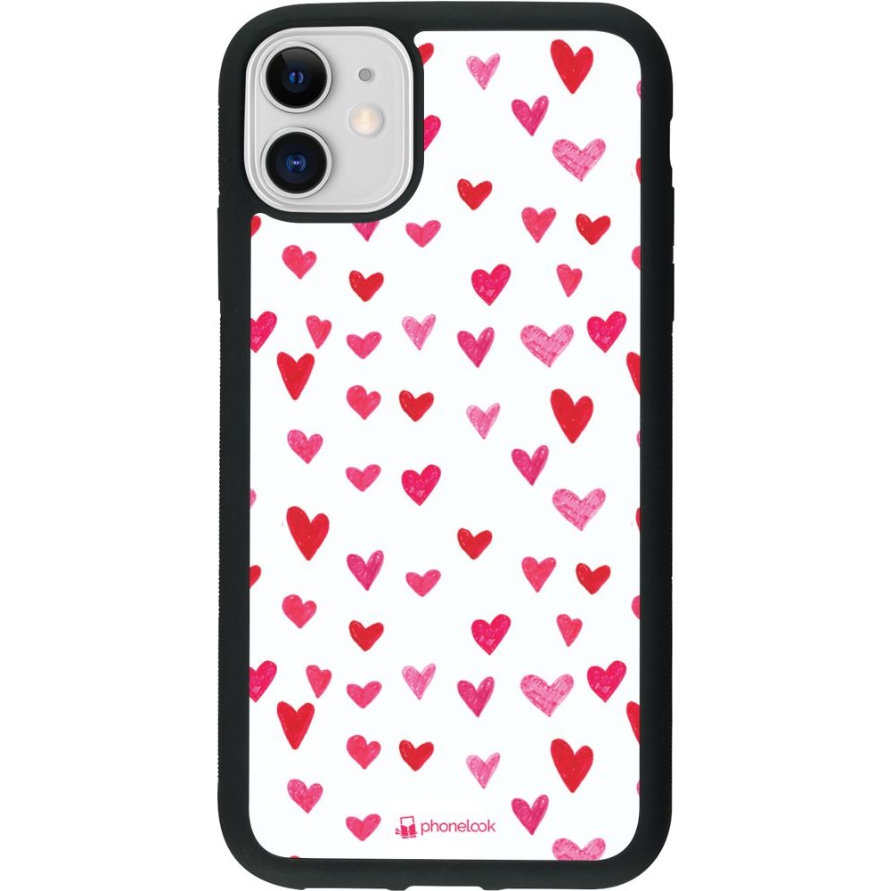 Coque iPhone 11 - Silicone rigide noir Valentine 2022 Many pink hearts