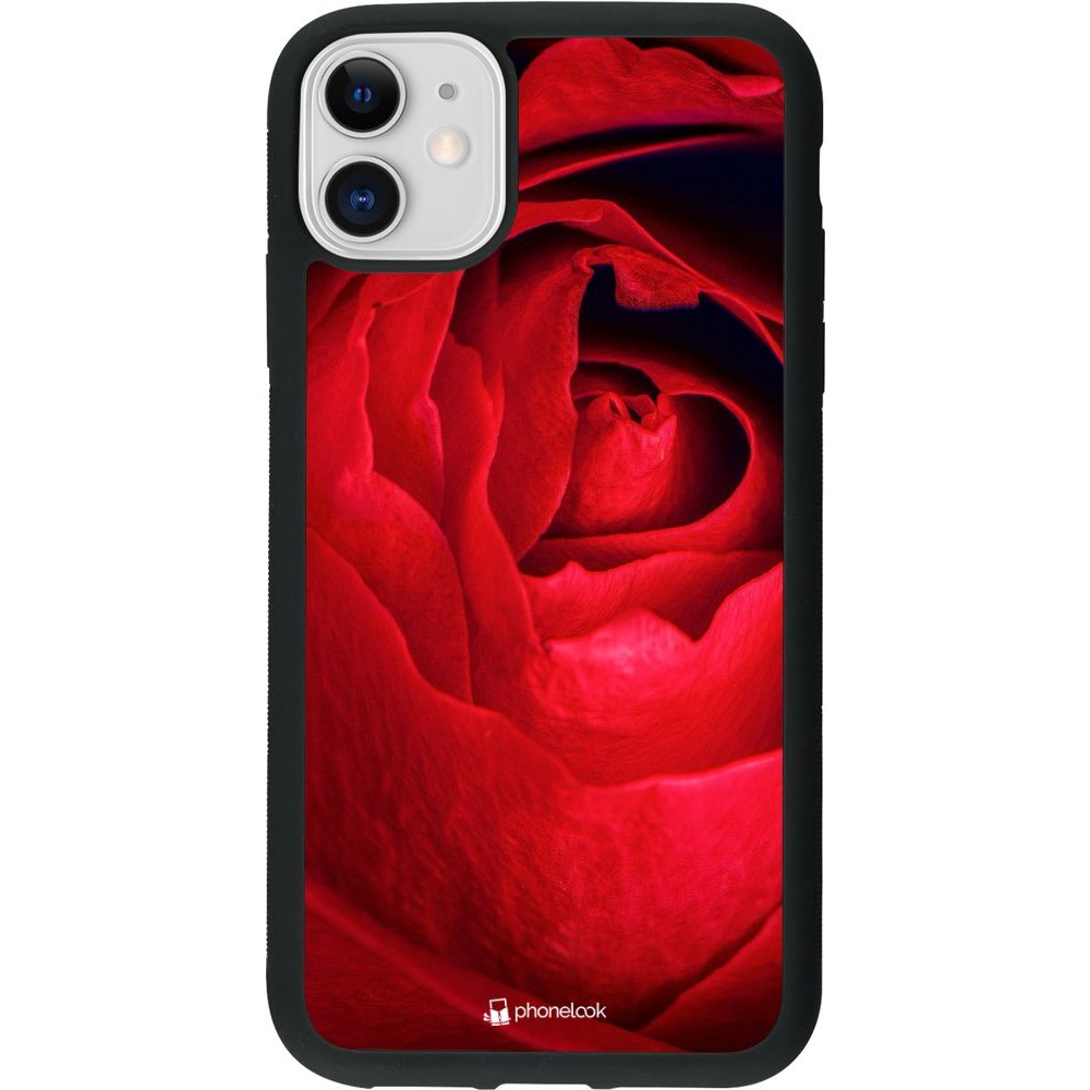 Coque iPhone 11 - Silicone rigide noir Valentine 2022 Rose