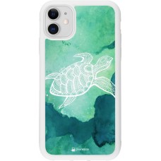 Coque iPhone 11 - Silicone rigide blanc Turtle Aztec Watercolor
