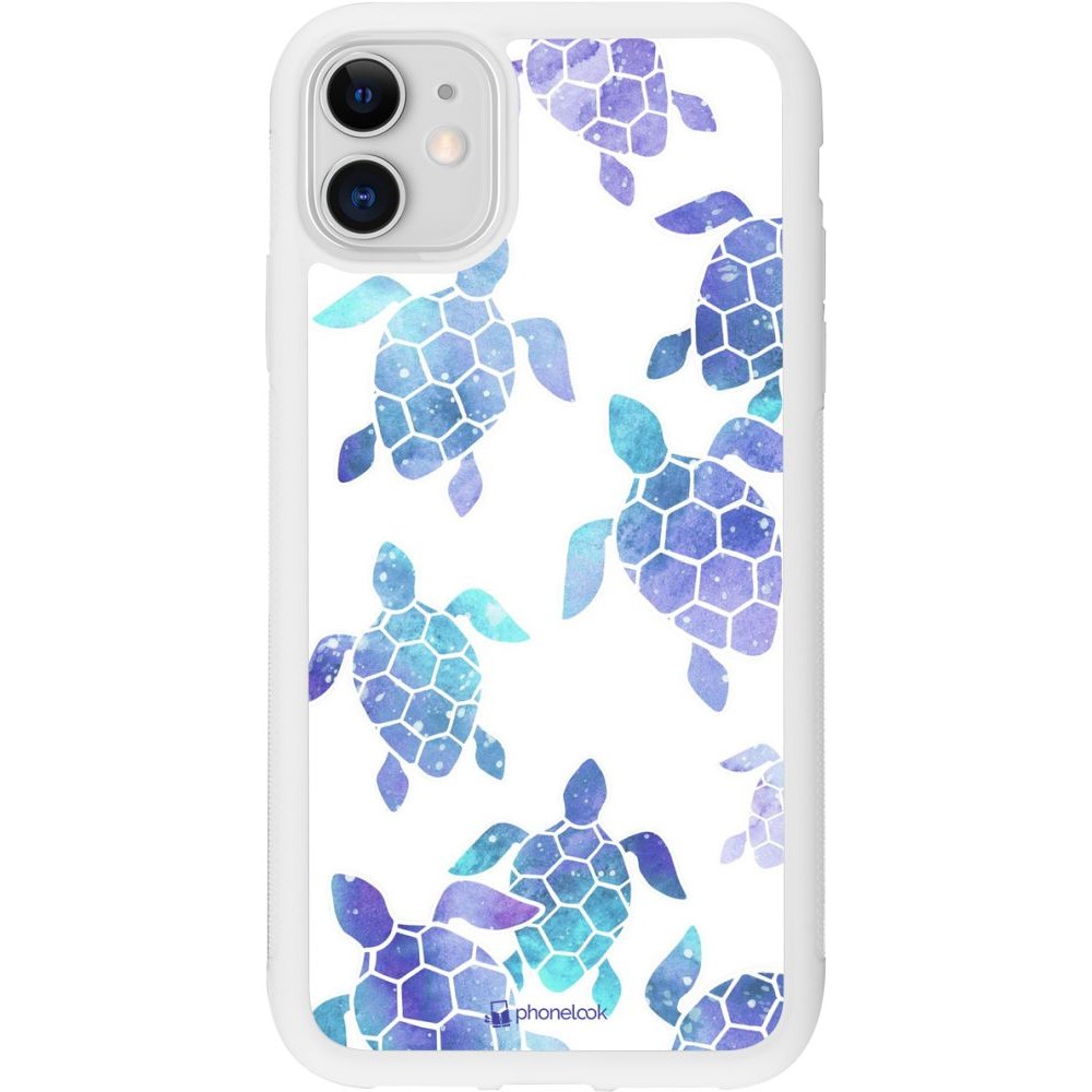 Coque iPhone 11 - Silicone rigide blanc Turtles pattern watercolor