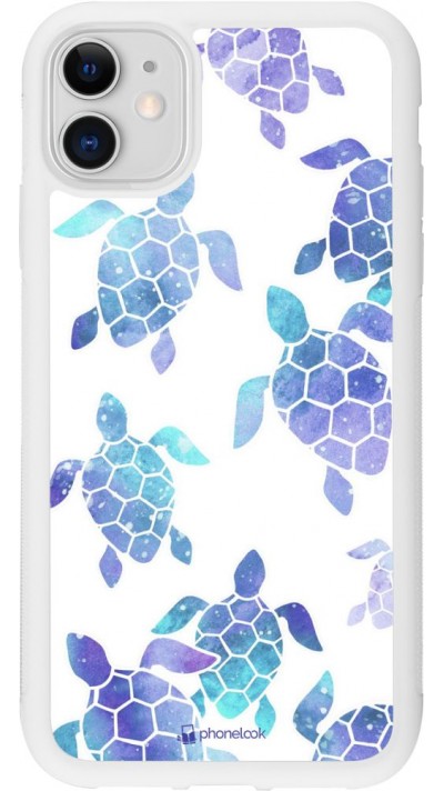 Coque iPhone 11 - Silicone rigide blanc Turtles pattern watercolor