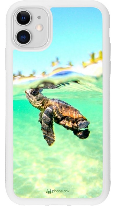 Coque iPhone 11 - Silicone rigide blanc Turtle Underwater