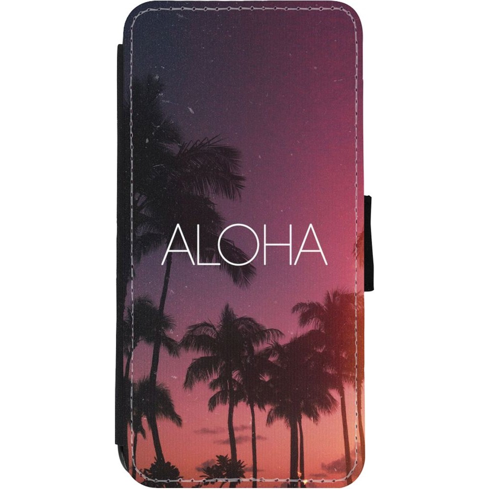 Coque iPhone 11 - Wallet noir Aloha Sunset Palms