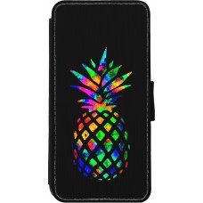 Coque iPhone 11 - Wallet noir Ananas Multi-colors