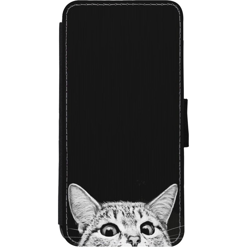 Coque iPhone 11 - Wallet noir Cat Looking Up Black