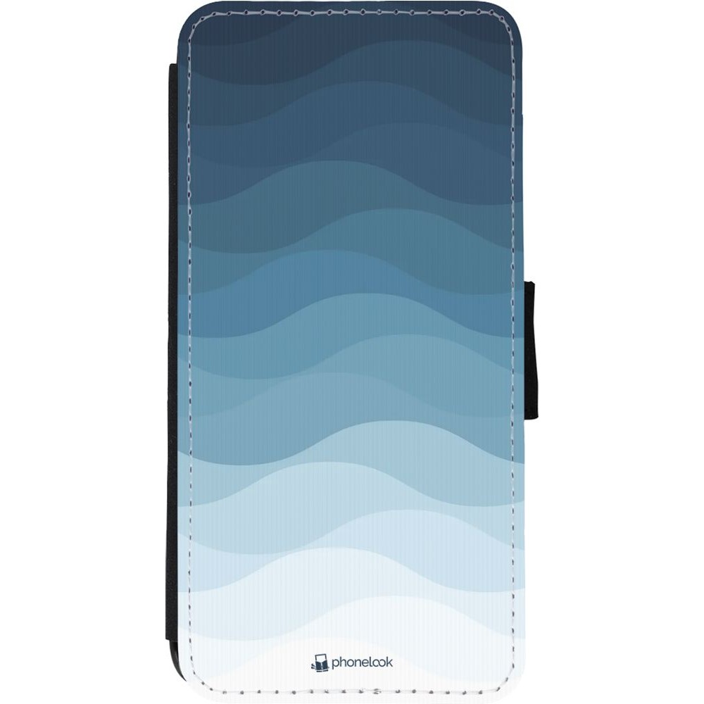Coque iPhone 11 - Wallet noir Flat Blue Waves
