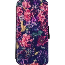 Coque iPhone 11 - Wallet noir Flowers Dark
