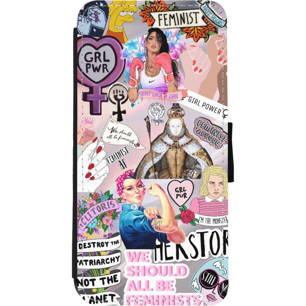 Coque iPhone 11 - Wallet noir Girl Power Collage