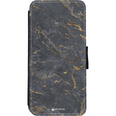 Coque iPhone 11 - Wallet noir Grey Gold Marble