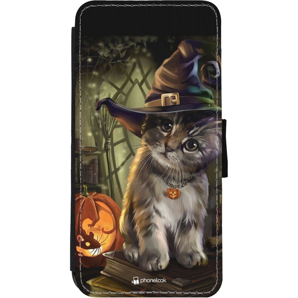 Coque iPhone 11 - Wallet noir Halloween 21 Witch cat