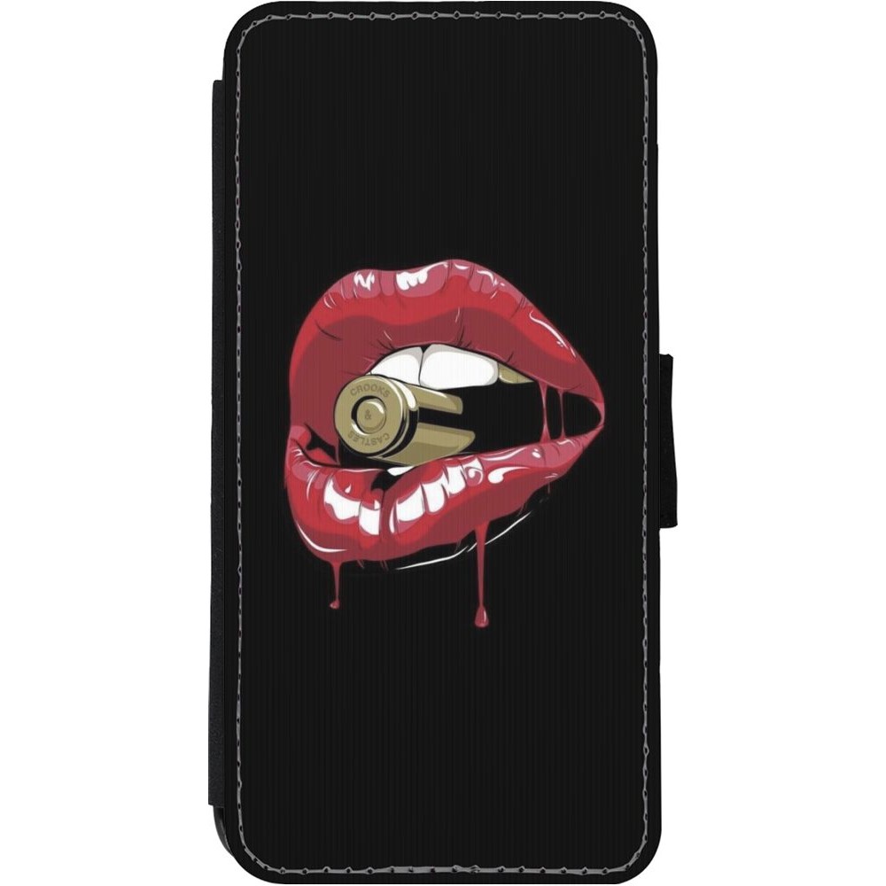 Coque iPhone 11 - Wallet noir Lips bullet