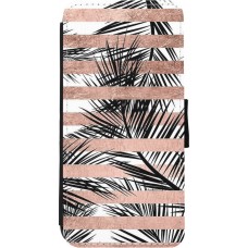 Coque iPhone 11 - Wallet noir Palm trees gold stripes