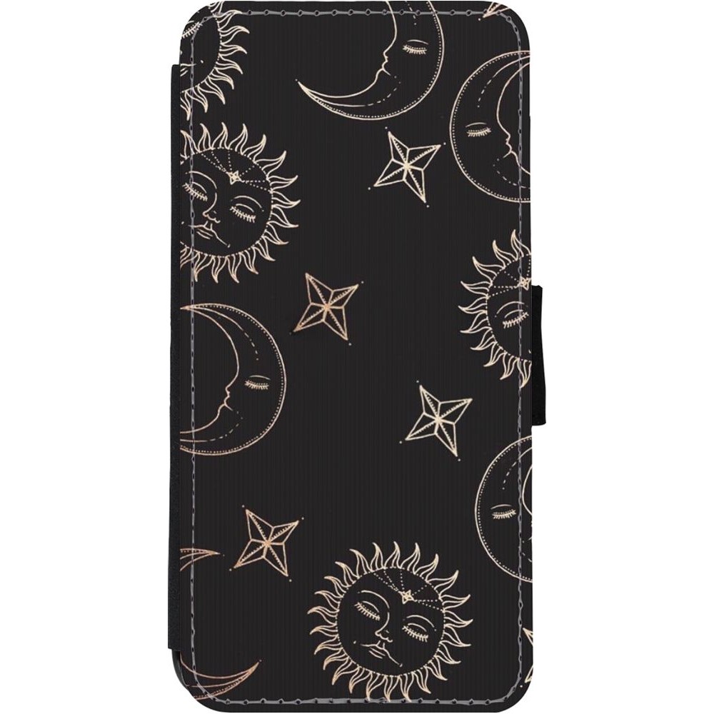 Coque iPhone 11 - Wallet noir Suns and Moons