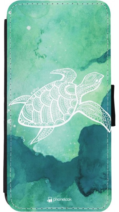 Coque iPhone 11 - Wallet noir Turtle Aztec Watercolor