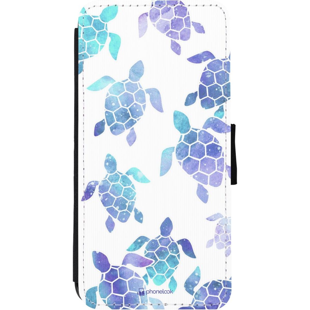 Coque iPhone 11 - Wallet noir Turtles pattern watercolor