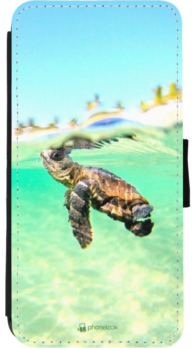 Coque iPhone 11 - Wallet noir Turtle Underwater
