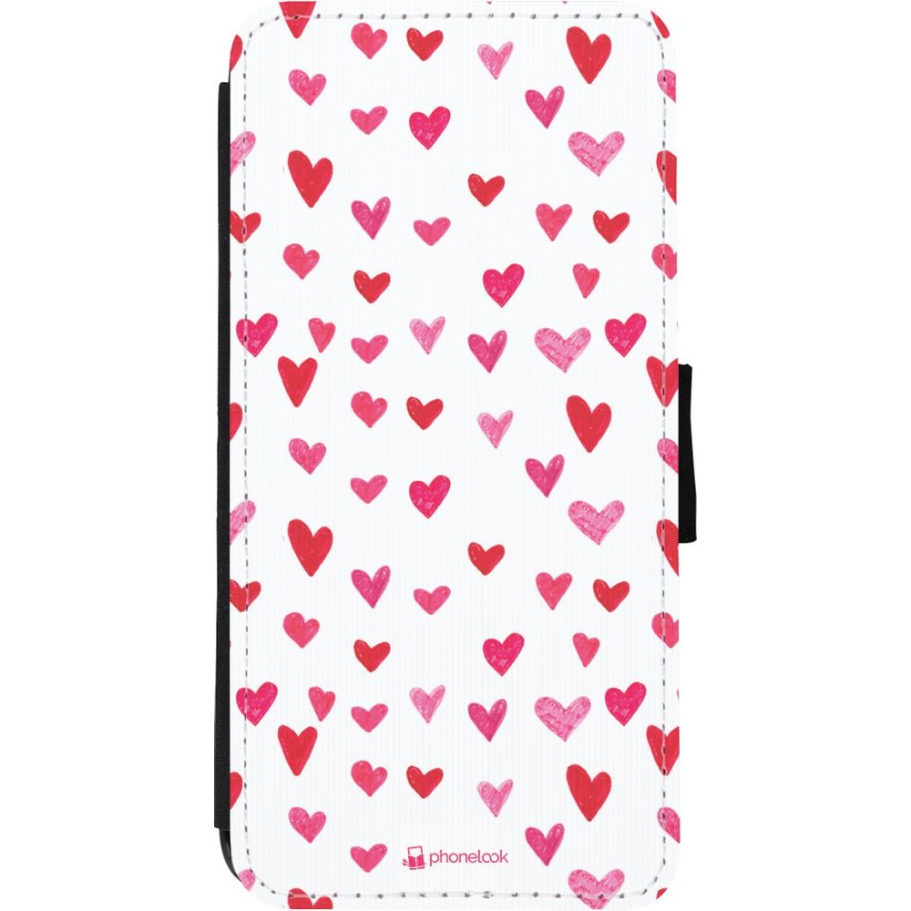 Coque iPhone 11 - Wallet noir Valentine 2022 Many pink hearts