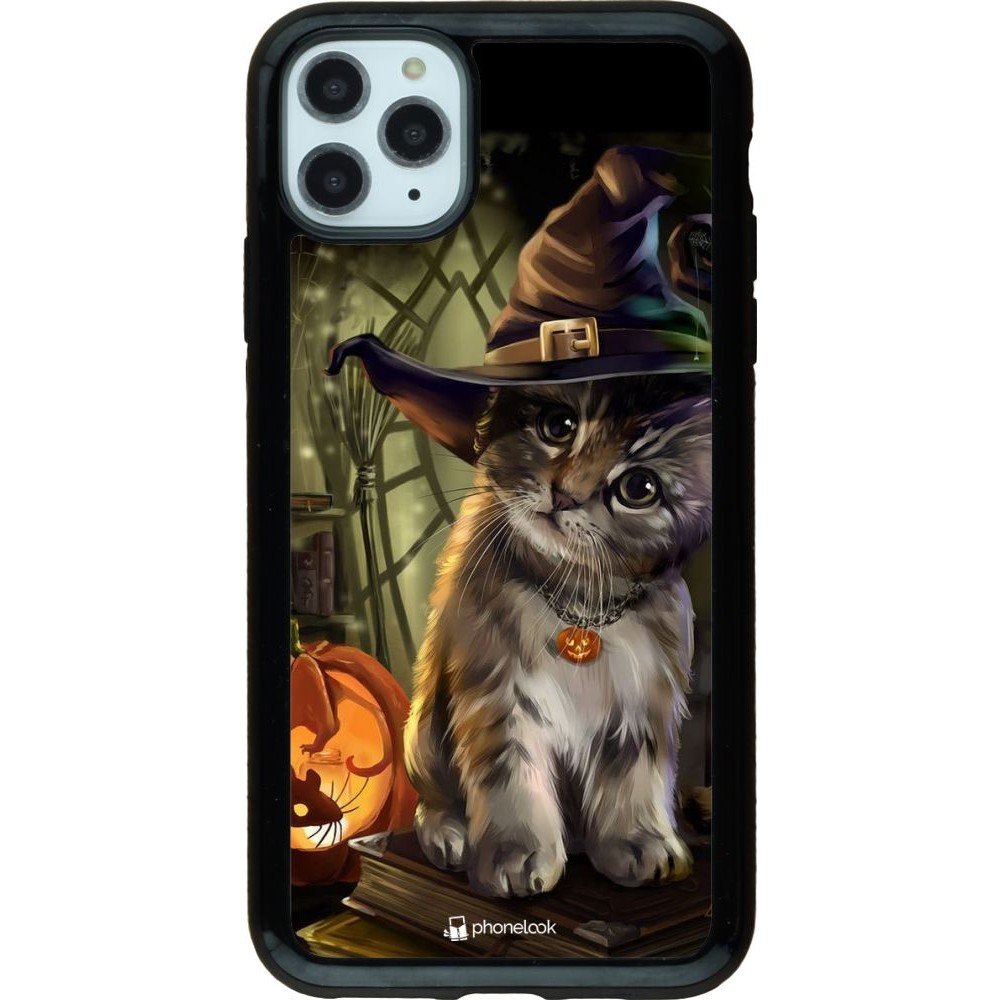 Coque iPhone 11 Pro Max - Hybrid Armor noir Halloween 21 Witch cat