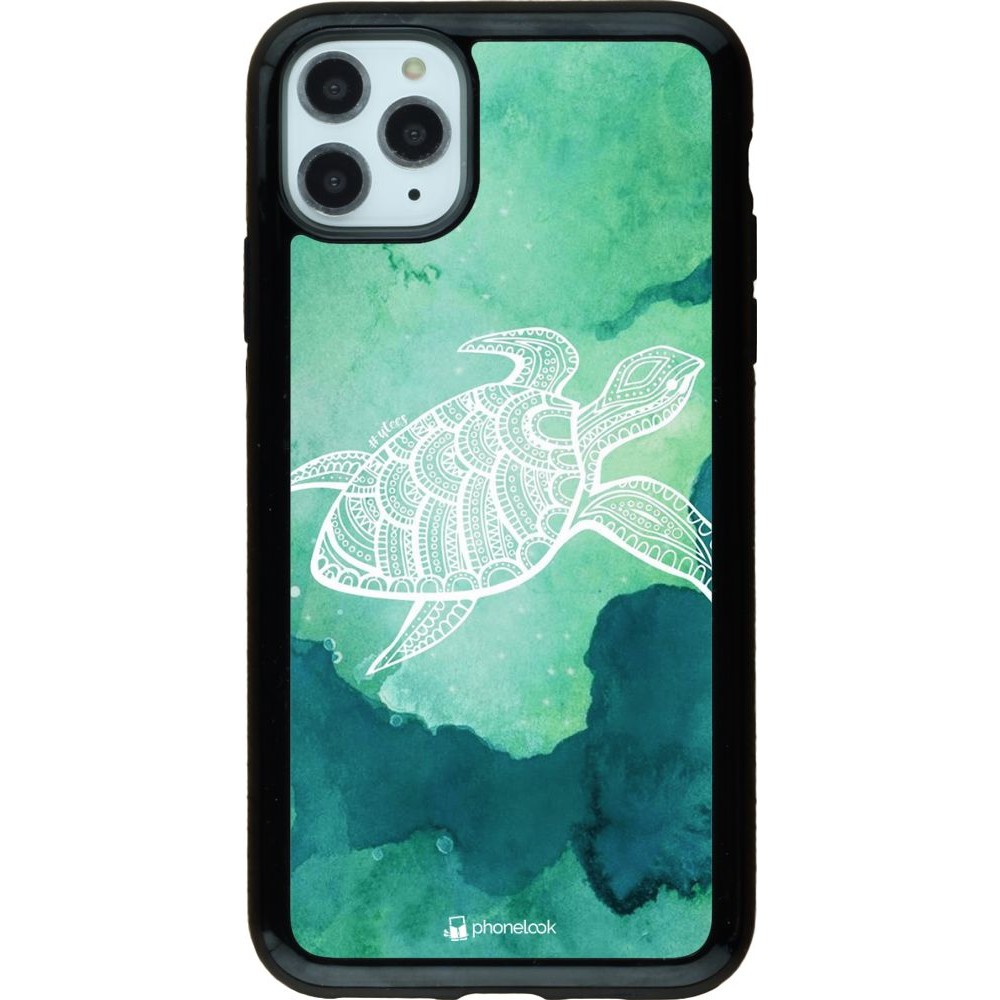 Coque iPhone 11 Pro Max - Hybrid Armor noir Turtle Aztec Watercolor