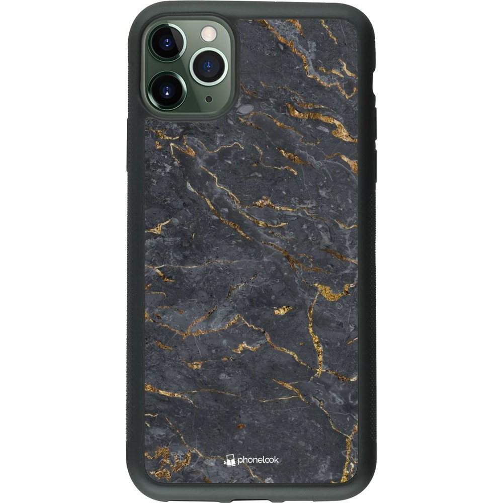 Coque iPhone 11 Pro Max - Silicone rigide noir Grey Gold Marble