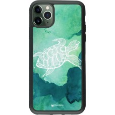 Coque iPhone 11 Pro Max - Silicone rigide noir Turtle Aztec Watercolor