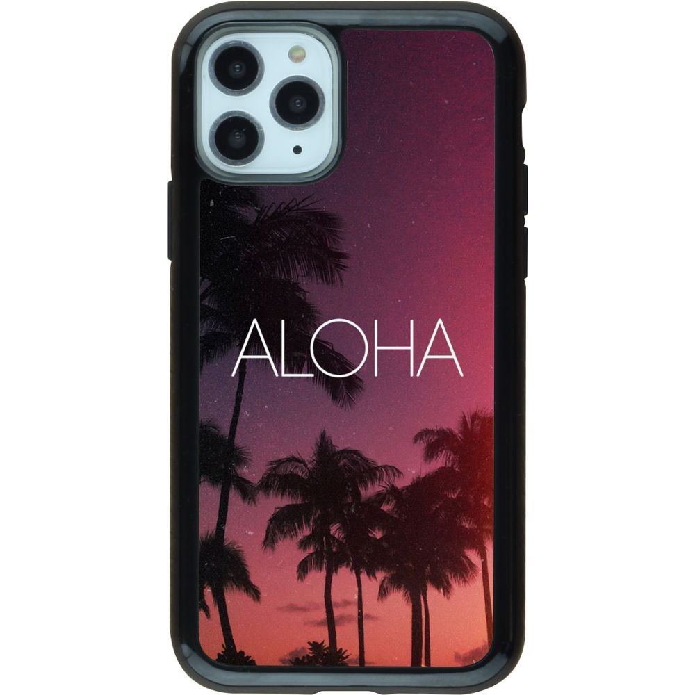 Coque iPhone 11 Pro - Hybrid Armor noir Aloha Sunset Palms