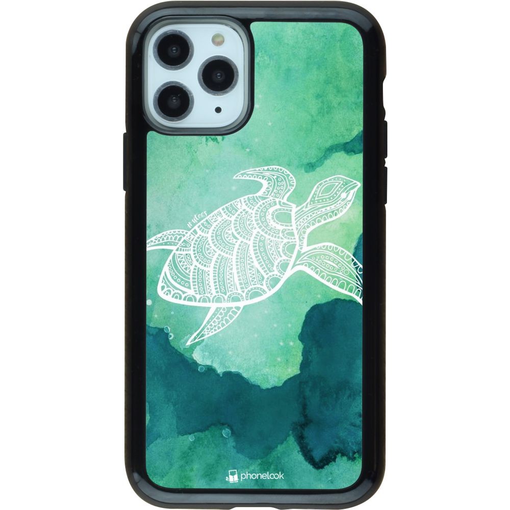 Coque iPhone 11 Pro - Hybrid Armor noir Turtle Aztec Watercolor