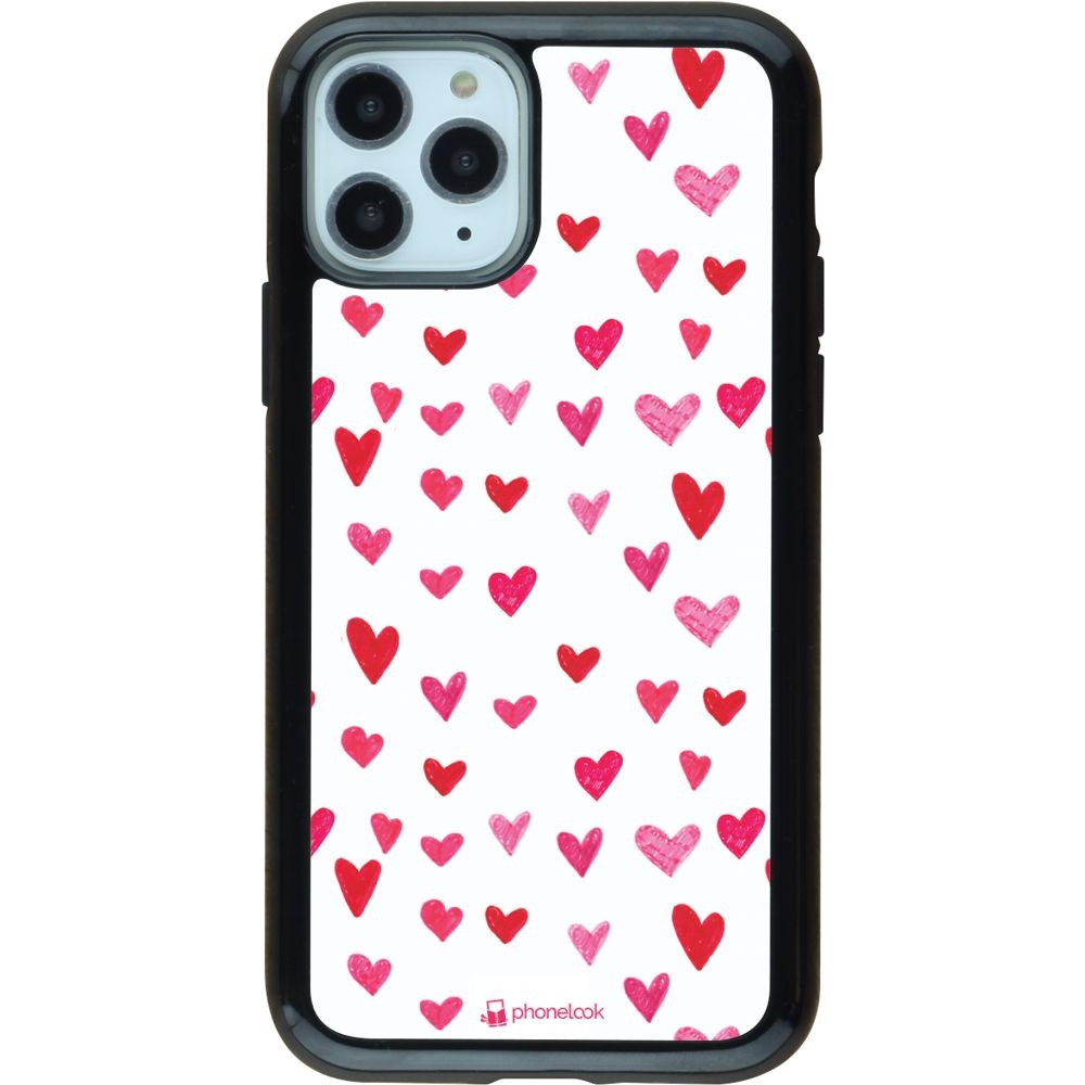 Coque iPhone 11 Pro - Hybrid Armor noir Valentine 2022 Many pink hearts