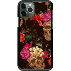 Coque iPhone 11 Pro - Skulls and flowers