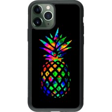 Coque iPhone 11 Pro - Silicone rigide noir Ananas Multi-colors
