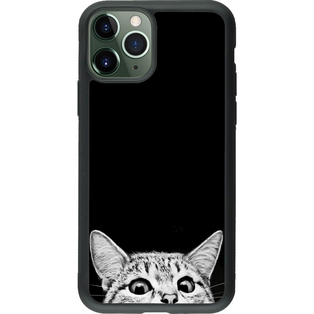 Coque iPhone 11 Pro - Silicone rigide noir Cat Looking Up Black