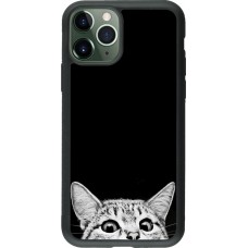Coque iPhone 11 Pro - Silicone rigide noir Cat Looking Up Black