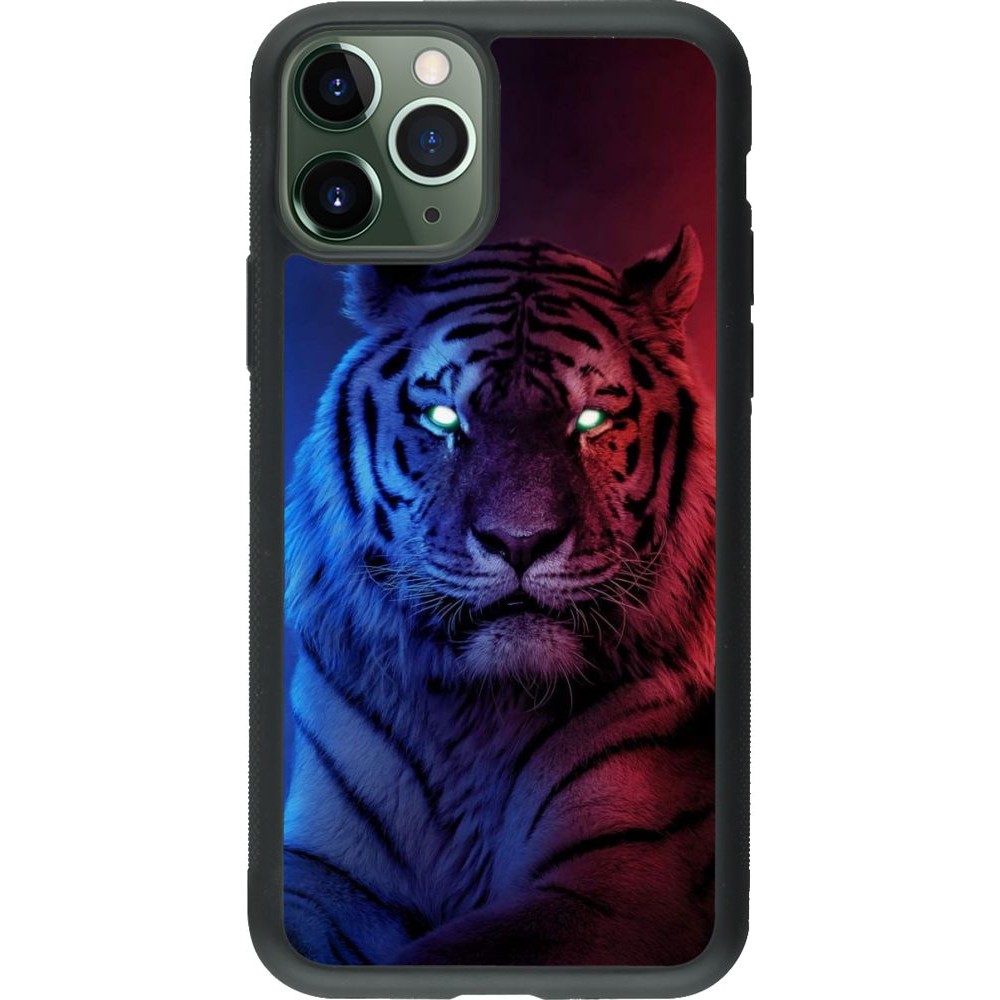 Coque iPhone 11 Pro - Silicone rigide noir Tiger Blue Red