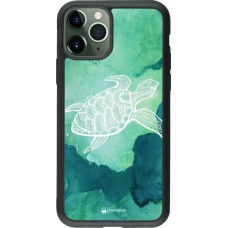 Coque iPhone 11 Pro - Silicone rigide noir Turtle Aztec Watercolor