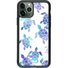 Coque iPhone 11 Pro - Silicone rigide noir Turtles pattern watercolor