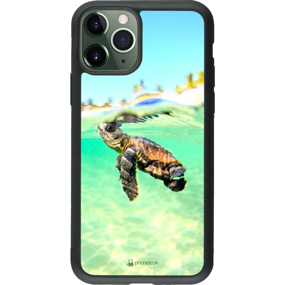 Coque iPhone 11 Pro - Silicone rigide noir Turtle Underwater
