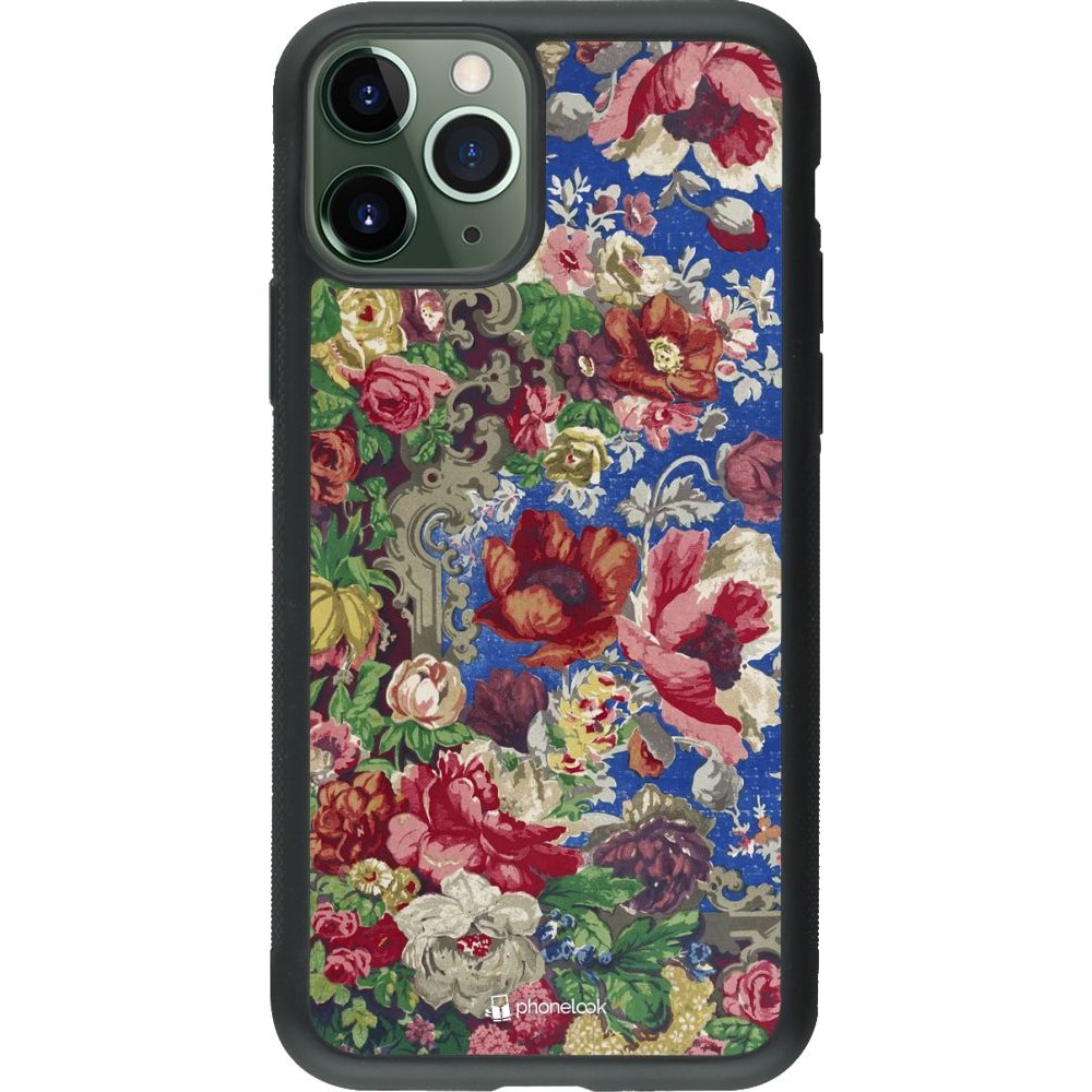 Coque iPhone 11 Pro - Silicone rigide noir Vintage Art Flowers