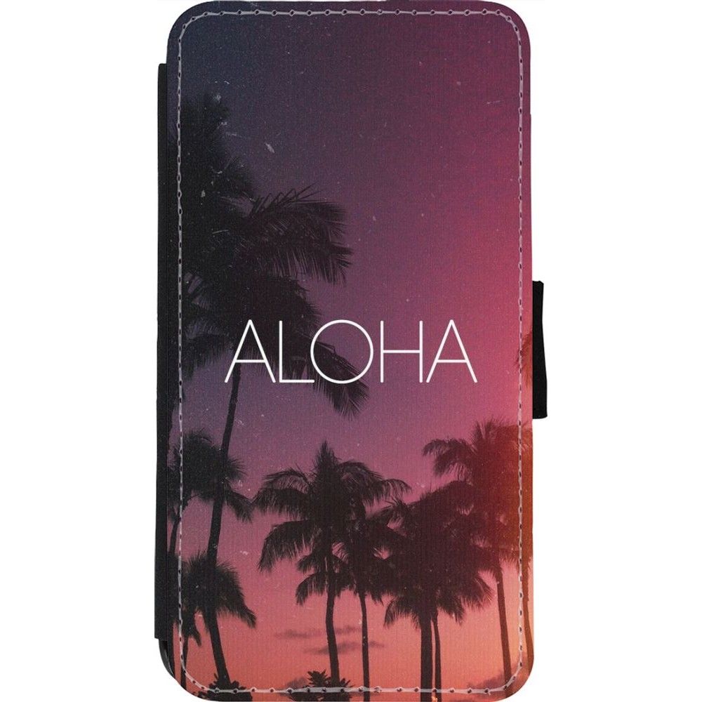 Coque iPhone 11 Pro - Wallet noir Aloha Sunset Palms
