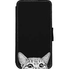 Hülle iPhone 11 Pro - Wallet schwarz Cat Looking Up Black