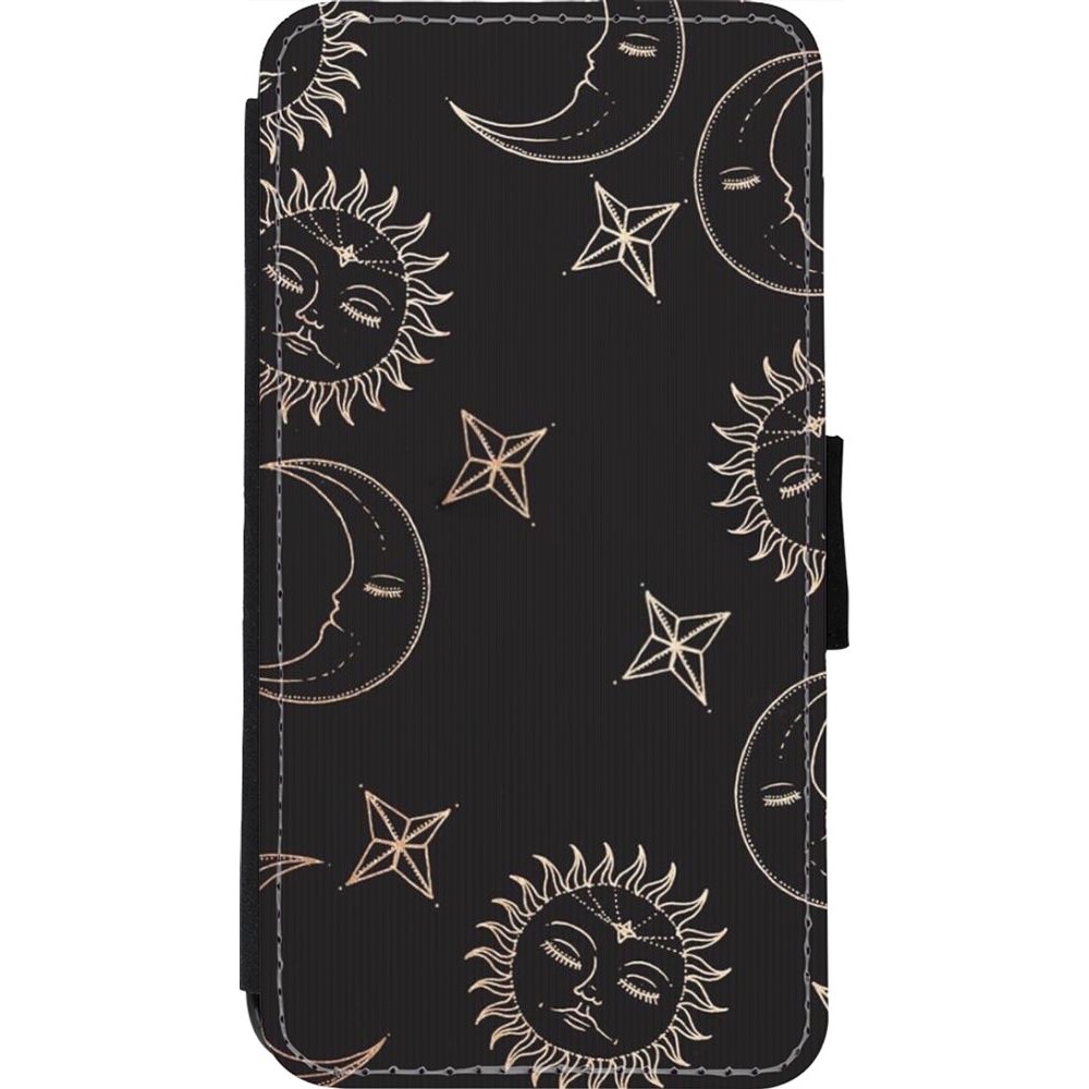Coque iPhone 11 Pro - Wallet noir Suns and Moons