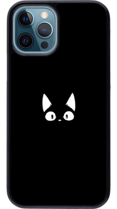Coque iPhone 12 / 12 Pro - Funny cat on black