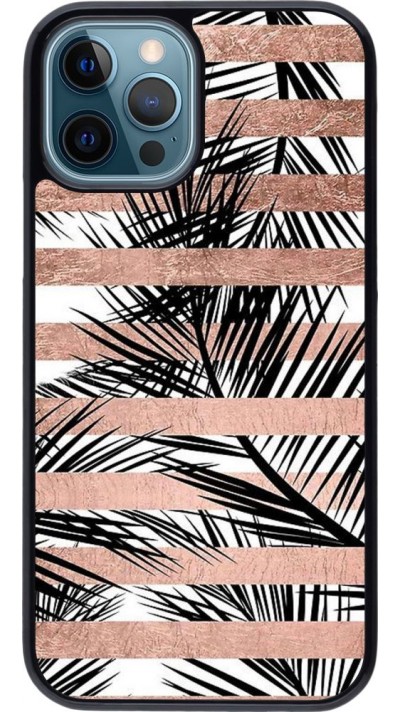Coque iPhone 12 / 12 Pro - Palm trees gold stripes