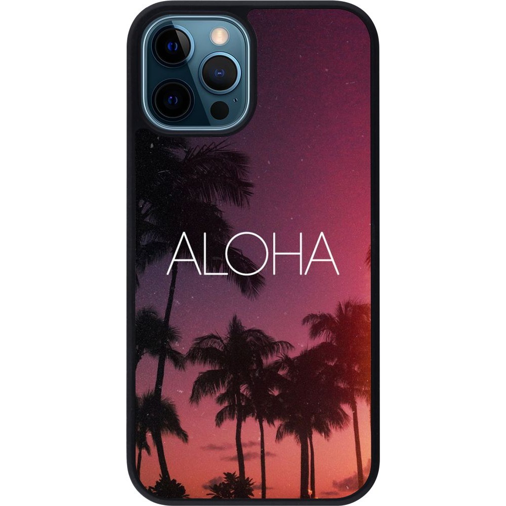 Hülle iPhone 12 / 12 Pro - Silikon schwarz Aloha Sunset Palms