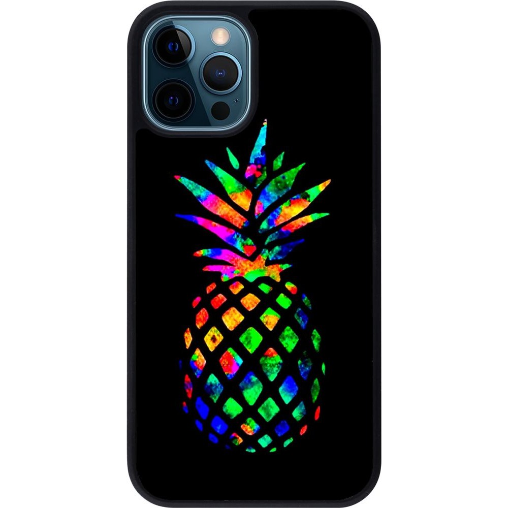 Hülle iPhone 12 / 12 Pro - Silikon schwarz Ananas Multi-colors