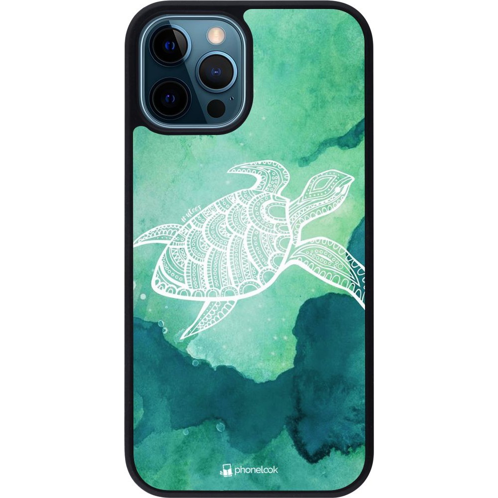 Hülle iPhone 12 / 12 Pro - Silikon schwarz Turtle Aztec Watercolor