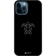 Coque iPhone 12 / 12 Pro - Silicone rigide noir Turtles lines on black